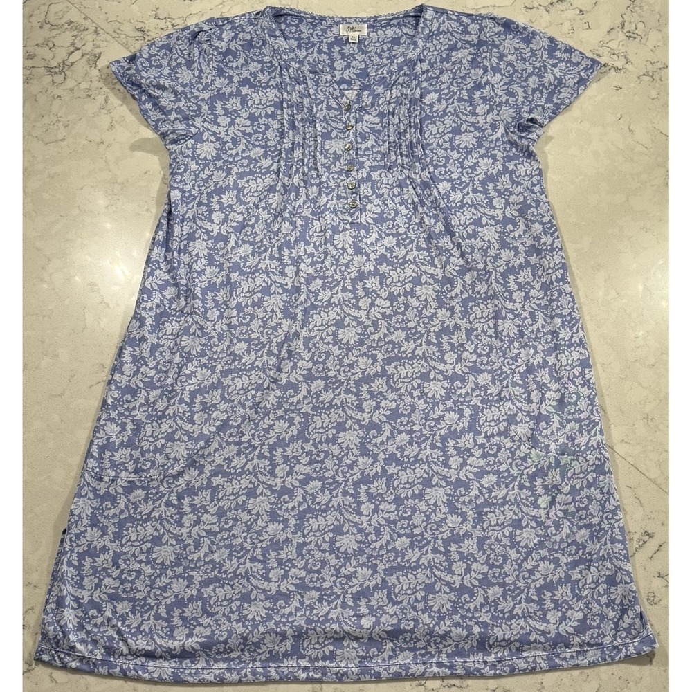 Aria Collection Nightgown Women XL Blue Floral Knit Stretch Flutter Short Sleeve